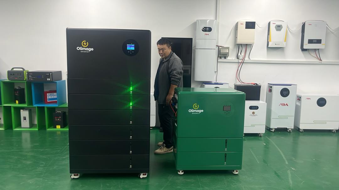 Olimage Energy branded battery energy storage units on the production floor